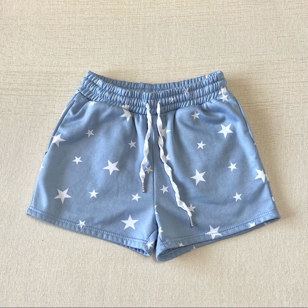 🥑LOVE STREAK Women’s Star Print Blue Sweat Shorts With Pockets